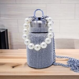 Stainless Steel Rhinestone Silver Tumbler with chain